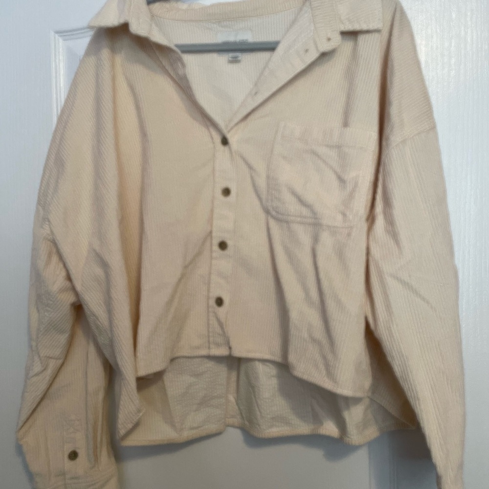 American Eagle White Corduroy Cropped Jacket